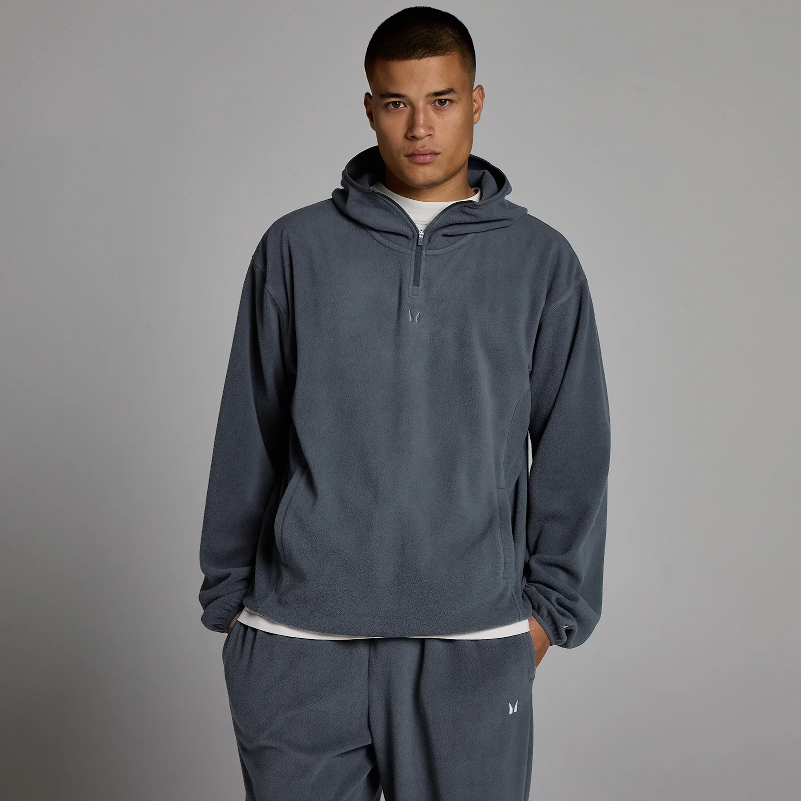 Sweat à capuche 1/4 zip molleton MP homme - Granit - L Image 1