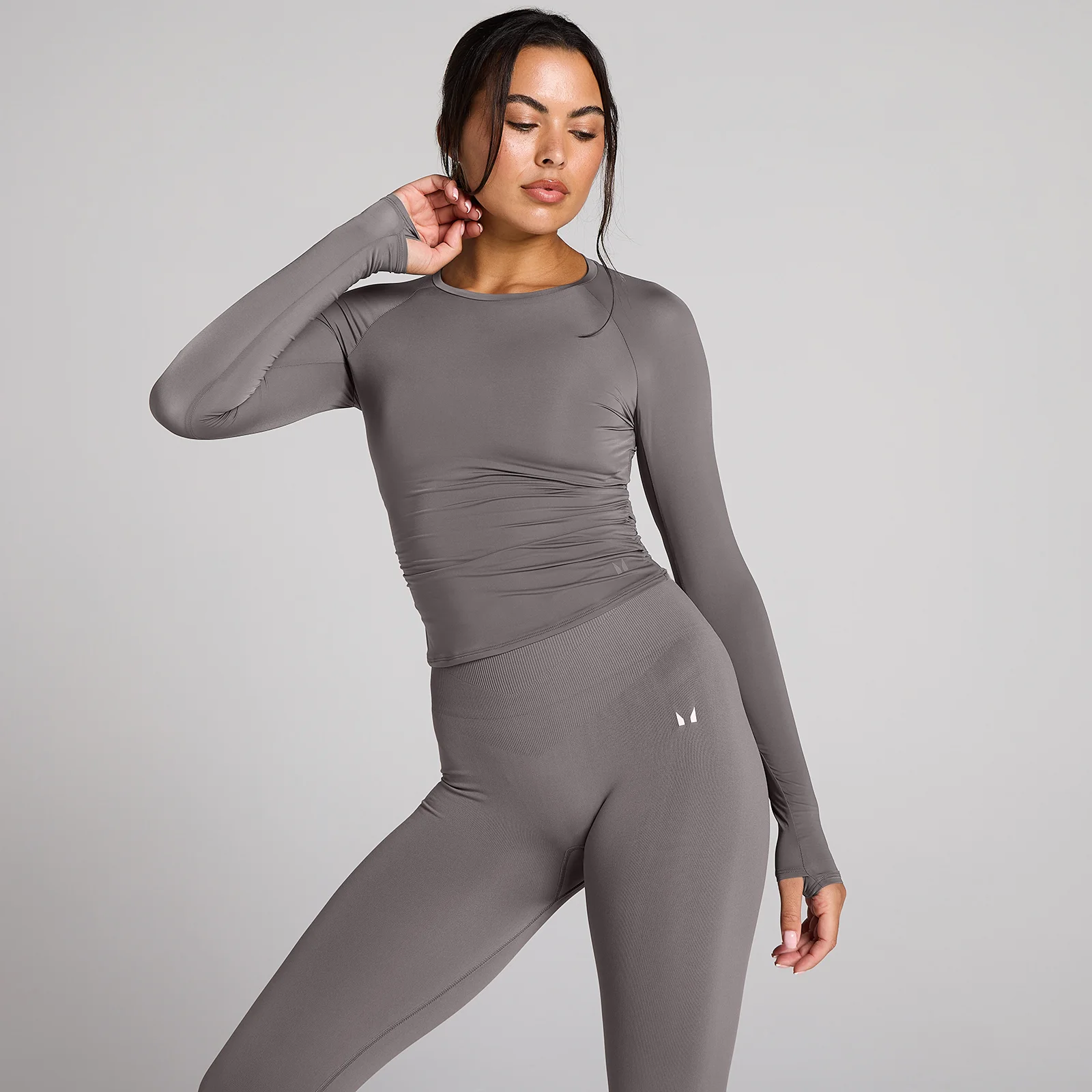 Top manches longues transparent froncé Tempo MP femme - Truffe foncée - S Image 1