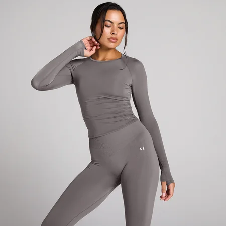 Top manches longues transparent froncé Tempo MP femme - Truffe foncée