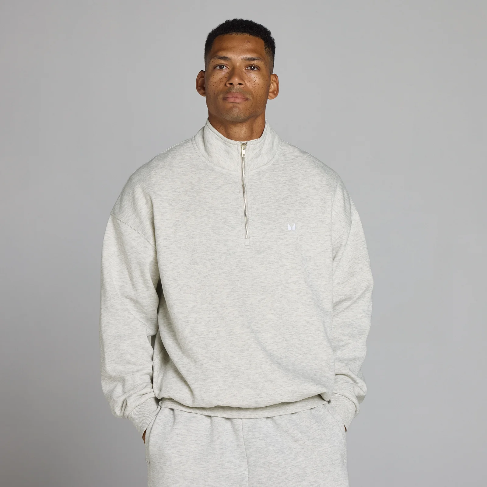 MP Men's Rest Day Oversized 1/4 Zip - Light Grey Marl - L Image 1