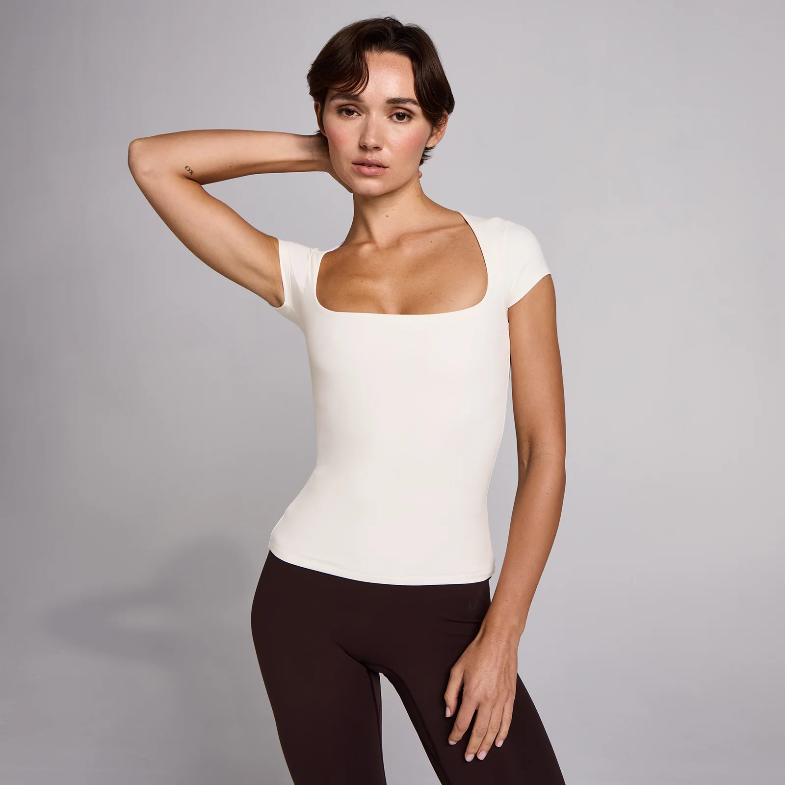 Top manches courtes col carré MP SculptForm femme - Perle - XS Image 1