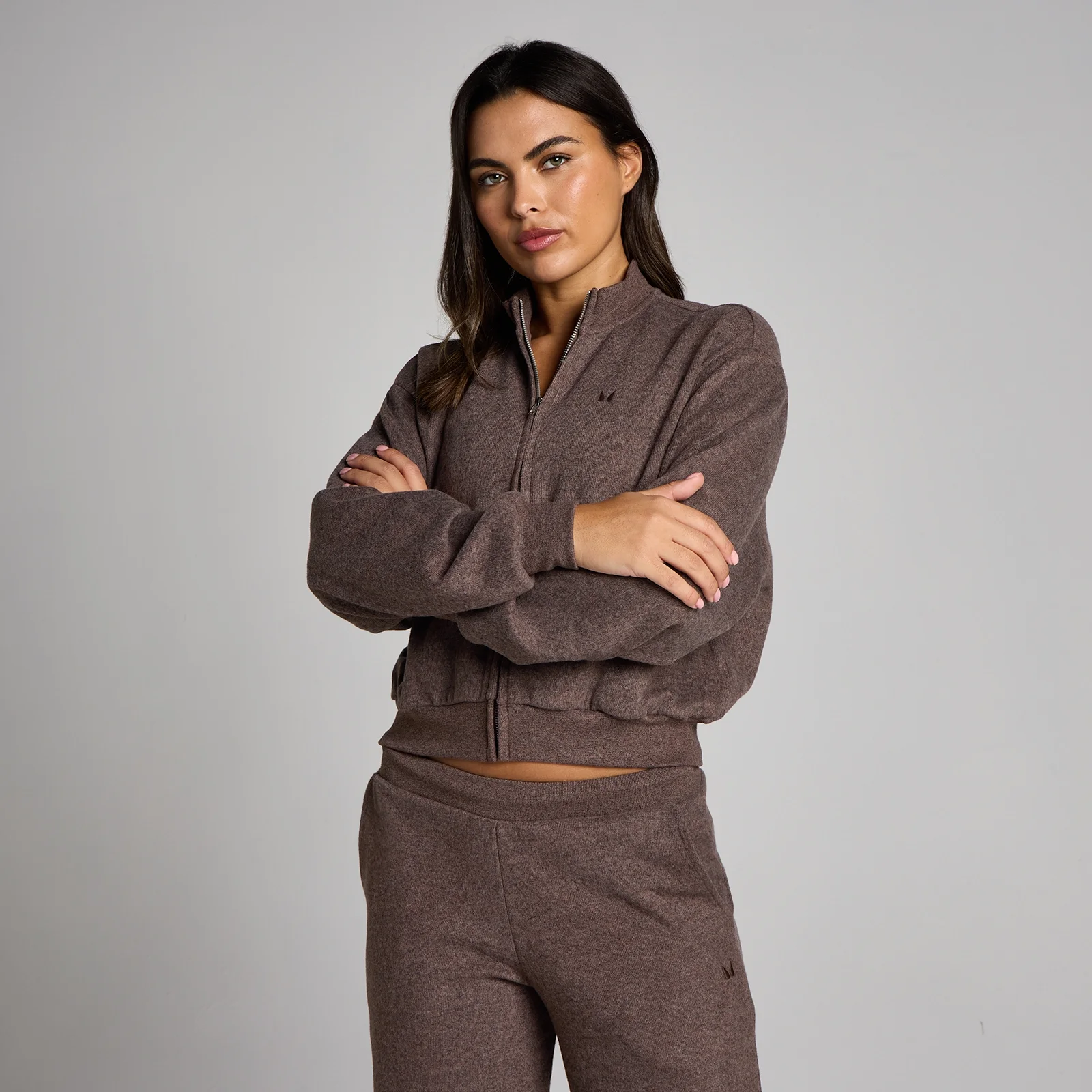 Blouson aviateur zippé MP toucher doux femme - Cacao chiné - XS Image 1